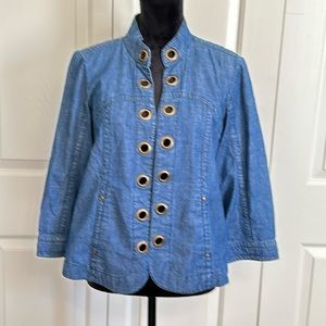 💖 AMX light blue denim jacket with front grommets, side pockets